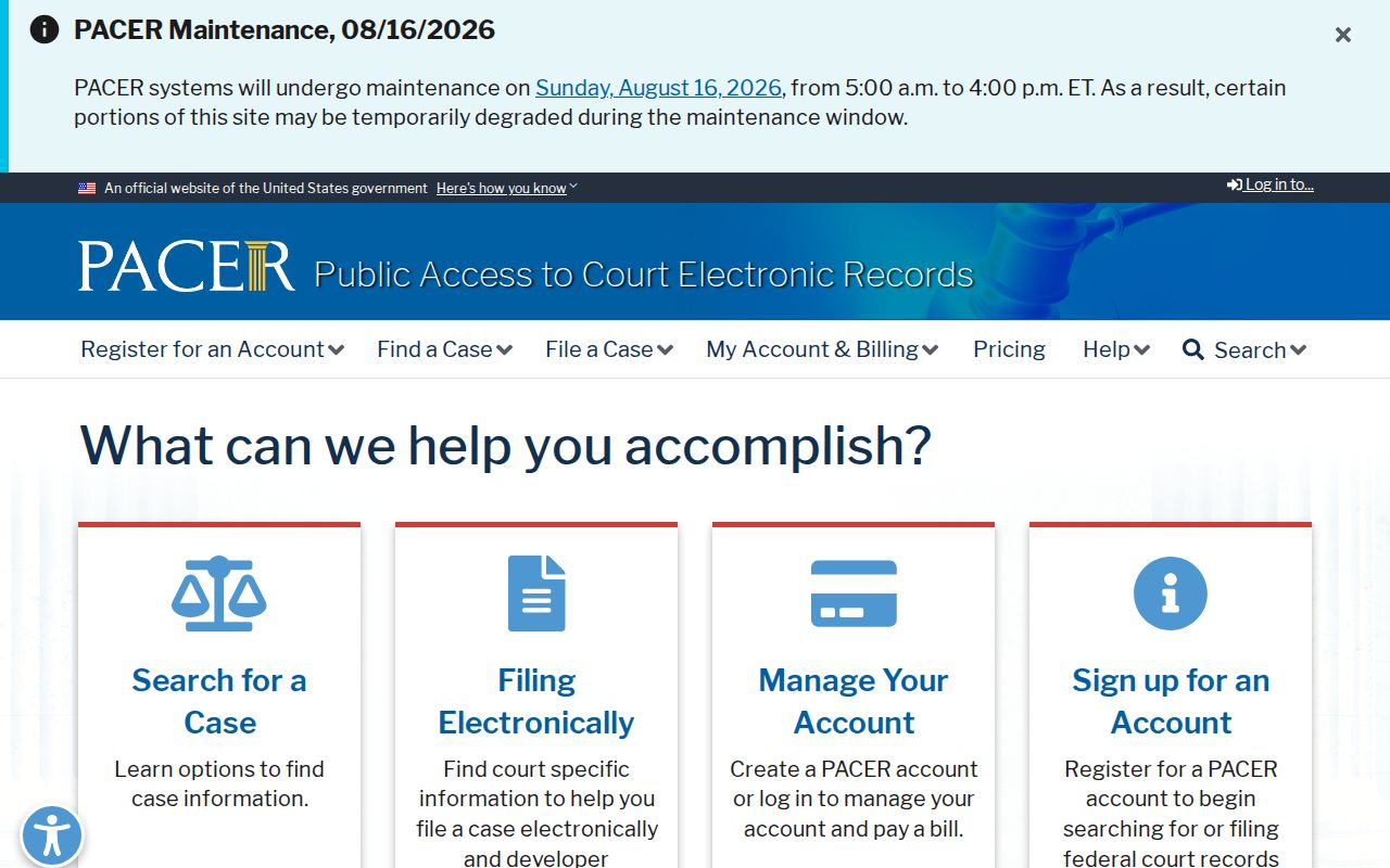 Oak Hill court docket PACER federal case search reference