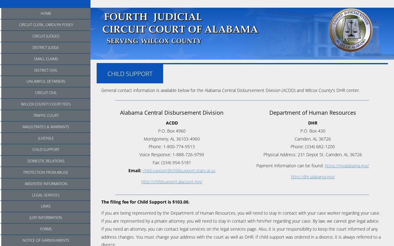 Wilcox County civil court dockets child support page