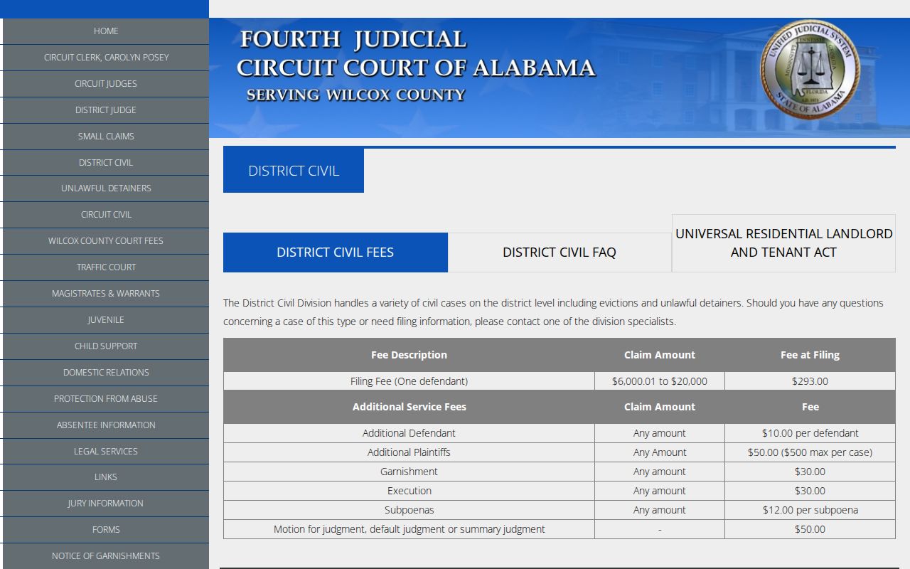 Wilcox County civil court dockets District Civil procedure