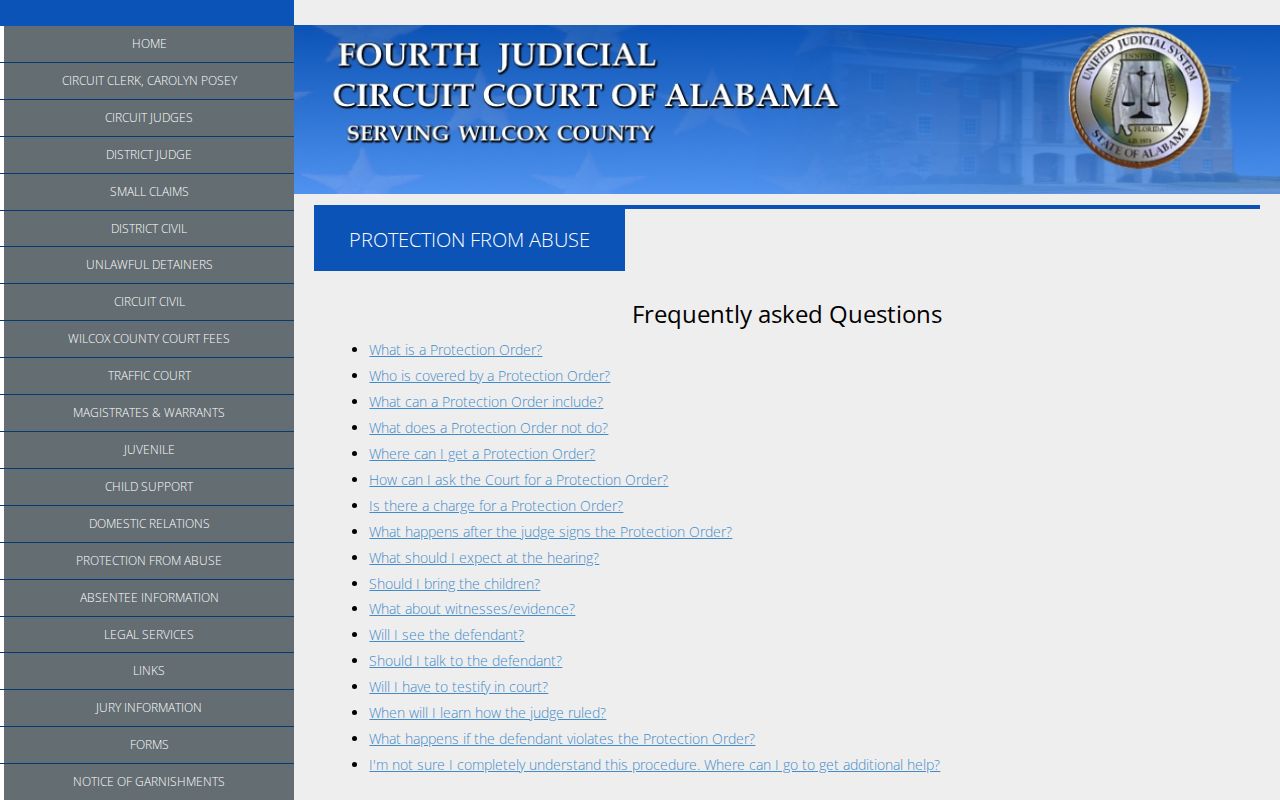 Wilcox County criminal court dockets protection from abuse information