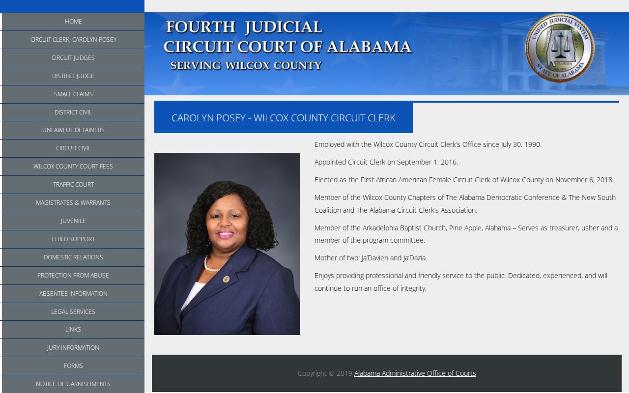 Wilcox County court docket Circuit Clerk office page