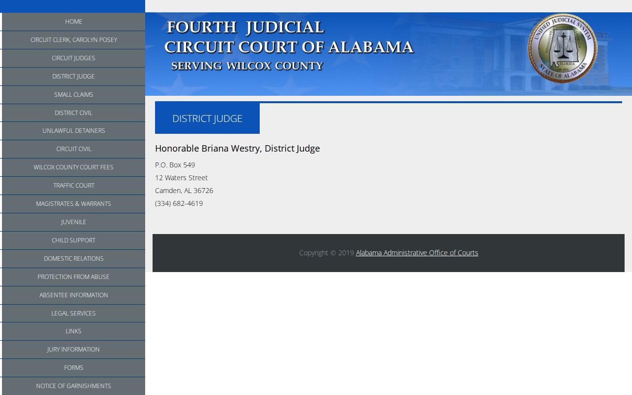 Wilcox County court docket District Judge office details