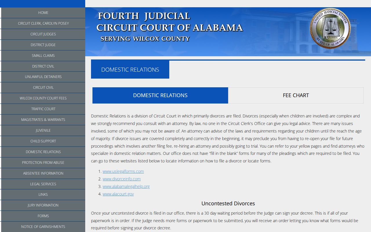 Wilcox County court records domestic relations instructions