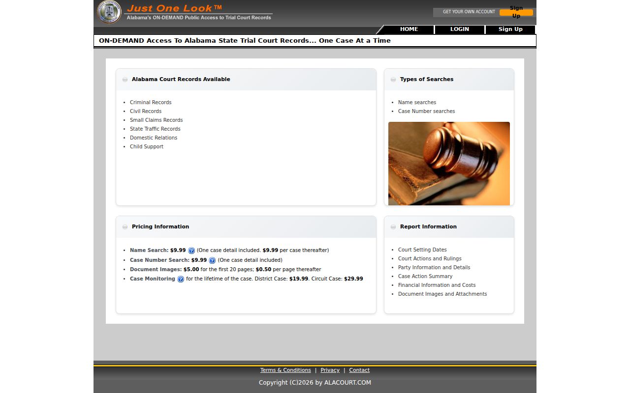 Wilcox County case search AlacourtAccess entry page