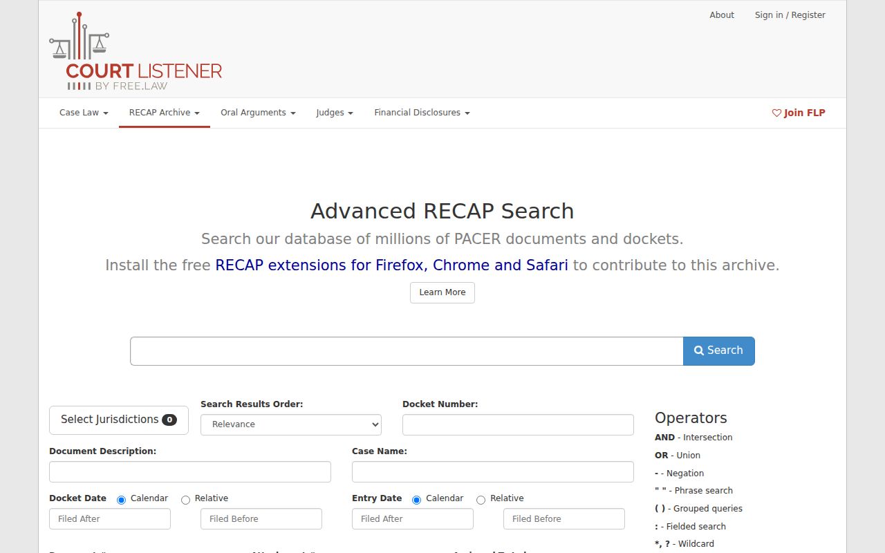 Wilcox County case search RECAP federal search page