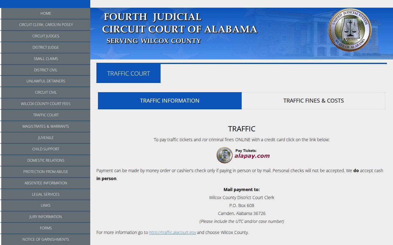 Wilcox County traffic court records local traffic instructions