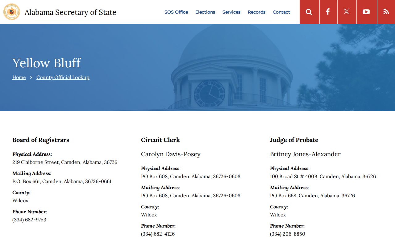 Yellow Bluff court docket official city and county lookup